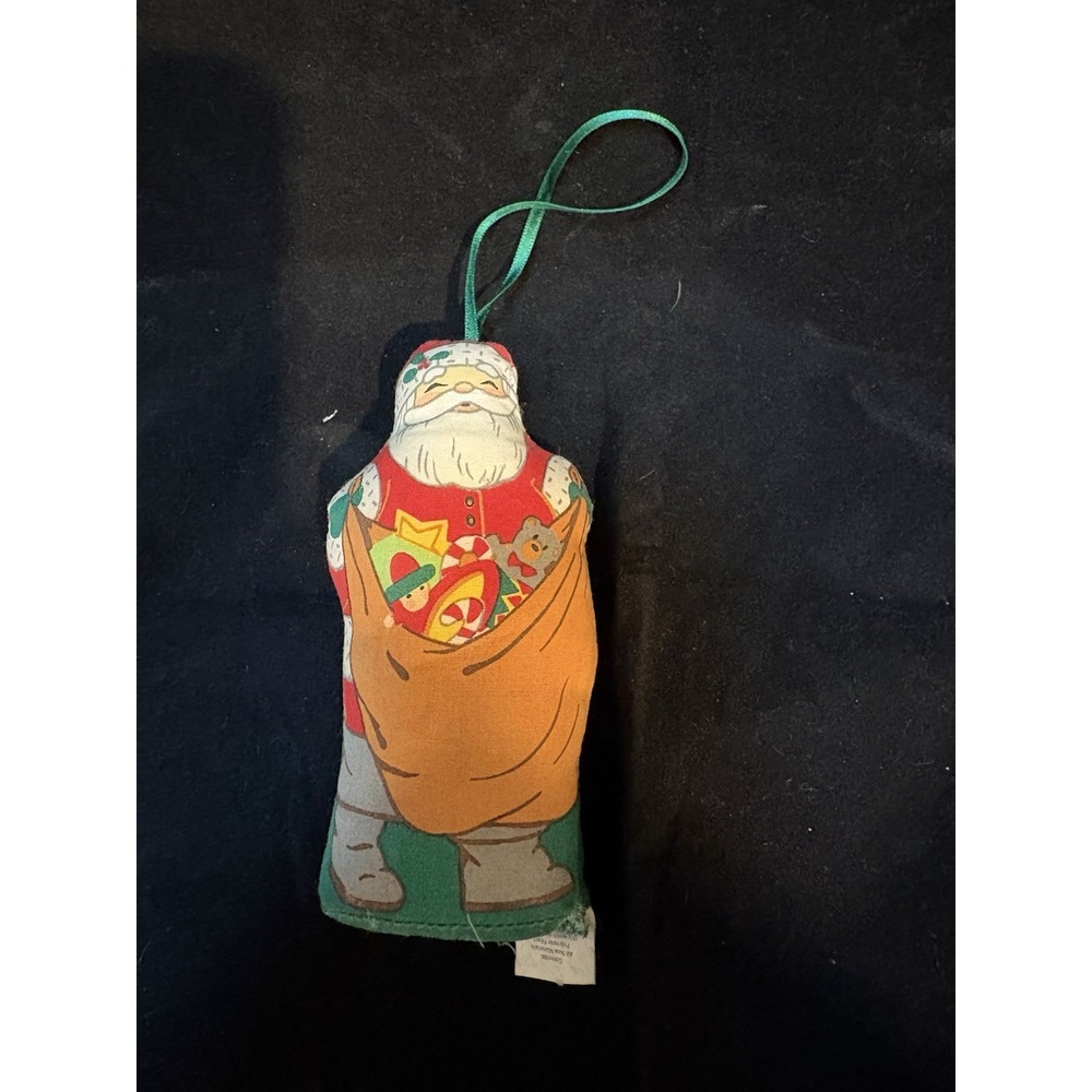1991 Hallmark 5" Merry Old Santa Toy Sack Cloth Fabric Christmas Ornament As Is